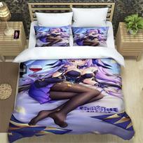 Genshin Impact Print Three Piece Bedding Set Fashion Article Boys Or Adults For Beds Quilt Covers Pillowcases Bedding Set EU Single 135x200cm white