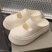 Woman Slippers Height Shoes for Women 2024 Job Sandals Outside White Slides Mules Summer Round Toe Footwear Small Size Normal B 36