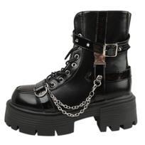Mada Nauji moteriški baikerių batai Lakinė oda Kvėpuojantys Užtrauktukas Lolita Platforminiai batai Žiemos Nauji Retro Gotikiniai Botines Chelsea 35 black