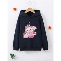 Hoodies Girl Fashion Hoodie With Cartoon Bubble Tea Printing Casual Versatile Long Sleeve Sweatshirt With Hood For Autumn Spring 100 white