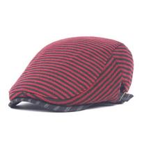 Season Beret Men'S Cap Striped Forward Hat Hot Hat Adjustable raudona