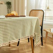 Vibrant Plaid Polyester Tablecloth - Rectangle, Tassel Trim, Easy Clean - Perfect for Picnic, Holiday Party, and Room Decoration 100*135cm