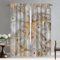 Blackout Kitchen Curtains for Bedroom Beach Scenery Seashells Starfish Living Room Curtain Halloween Decoration Shades Partition W50xH70cmx2pcs-CL