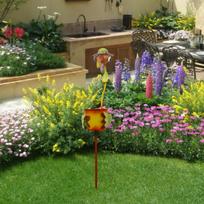 Cute Bird Flower Pot Garden Stake Multifunctional Lawn Ornament Pathway Handmade geltona