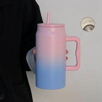 Car Big MAC Ice Bullock Cup Stainless Steel Cup Straw Cup Simple Handle Cup Double Vacuum Large Capacity Car Cup 1500ml