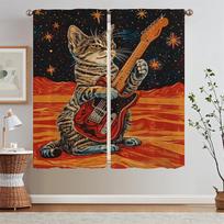 Guitar Cat Blackout Kitchen Curtains on Offer Free Shipping Window Curtains in the Living Room Decoration Partition Tentacles W50xH70cmx2pcs-CL