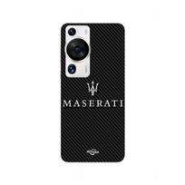 Coque Huawei P60 Pro MASERTATI BLANC FOND CARBONNE Maniacase balta