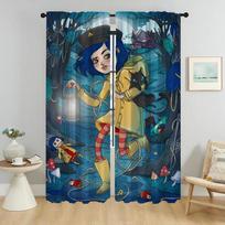 Coraline Elegant Room Curtains 2 Pieces Kitchen Curtains for Camera Living Room Curtain Halloween Decoration Shades Partition W50xH70cmx2pcs-CL
