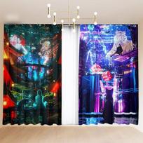 Cartoon Curtain Bedroom Semi-Blackout Bay Window Sci-fi Cyberpunk Hook Grommet Top 2024 New Custom Curtain Fabric cortinas 2PCS (W50H130cm)-2pcs&Hook