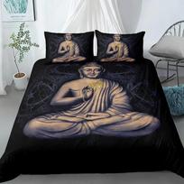 Mandala Buda Antklodės užvalkalų rinkinys, Bohemiškas patalynės komplektas Auksinis Juodas Lotoso žiedų raštas Prabangus Mikropluošto Poliesterio Antklodės užvalkalas 135X200cm-2pcs black