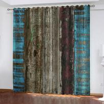 Living Room Curtains 2 Pieces Fashion 3D Blackout Wooden Board 2 Pieces Shading Window Curtains For Bedroom Decoration W70xH160cmx2&Grommet Top