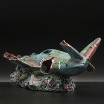 1Pcs Artificial Plane Wreckage Ornament Shelter House Resin Craft for Aquarium Fish Tank Landscaping Decoration Aquatic Supplies