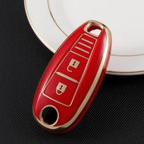 For Suzuki Baleno Ertiga Ciaz Ignis Kizashi Swift SX4 S-cross Vitars TPU Leather Car Smart Key Cover Case Bag Protector Keychain red