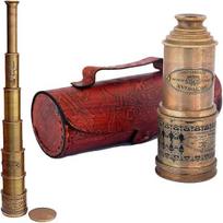 Teleskopas 1915 Londonas Žalvarinis Jūrinis Teleskopas, Jūrinis Monoklis Montuojamas Solidus Žalvaris 45,72 cm Piratiškas Teleskopas su Odine Dėžute