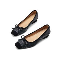 Krazing Pot Horsehair Summer Spring Autumn Low Heels Women Square Toe Butterfly-knot Shallow Pumps 35 sidabras
