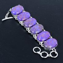 Violetinis Vario Turkio Akmens Rankų Darbo 925 Sterlingo Sidabro Apyrankė, Australijos Trigubos Opalo Apyrankė Žmonai, Unisex Apyrankė Šventiniams Renginiams Dovana 8" violetinė