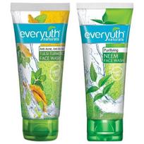 Everyuth Naturals Anti Acne, Anti Marks Tulsi Turmeric Face Wash, 150gm, Tube & Everyuth Naturals Purifying Neem Face Wash, 150gm, Tube blue