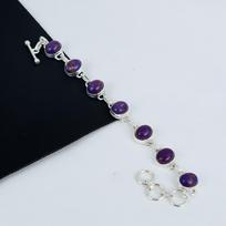 Violetinis Vario Turkis Akmuo Rankų Darbo 925 Sterlingo Sidabro Apyrankė, Violetinio Vario Turko Apyrankė Žmonai, Unisex Apyrankė Tėvo Dienai 8" violetinė