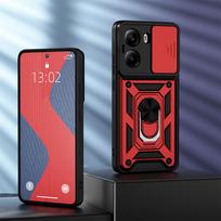 KEYSION smūgiams atsparus šarvų dėklas, skirtas Xiaomi POCO X7 Pro Silicone + PC Slide Camera Protection Ring Stovas telefono dangtelis, skirtas Redmi Turbo4 for Redmi Turbo 4 raudona