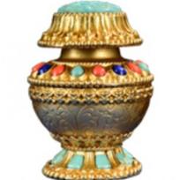 Pure brass Mani Tibetan gift ornaments Feng Shui Accessories living room desktop home decor sacrifice pray for auspiciousness 3x4.2CM beige