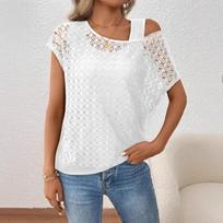 Summer Casual Lace Round Neck Short Sleeved Fake Two Piece Knitted Sweater T-Shirts Women’s S balta