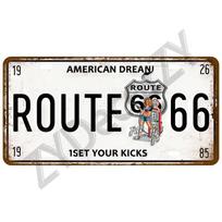 Route 66 Arts Plate Garažas Skardinės iškabos Plakatas Senovinis automobilis Metalinis ženklas Art Bar Klubas Plakatas Namų padangų parduotuvė Siena Art Decor Dujos 15x30cm