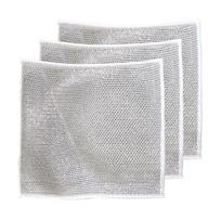 Dvipusis sidabrinės vielos plieno vatos indų rankšluostis: Be aliejaus, lengvai valomas, stiprus, atsparus dėvėjimuisi puodams ir indams. Single-layer 20*20cm white