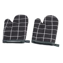 Oven Mitt Cooking Mitten Cotton Lining Heat Resistant Gloves Tool for Baking DishBlack Grids