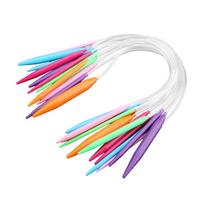 Daugiaspalvis plastikinis apvalus vamzdelio mezgimo virbalų rinkinys Megztinio virbalų rinkinys 12 vnt. (40cm) pink