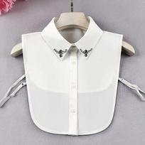 Elegant White Black Fake Collar for Womens False Collar Sweater Shirt Female Handmade Rhinestone Beads Detachable Collar