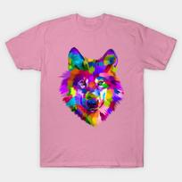 T Shirt Women Colorful Wolf Head Harajuku Print Kawaii Tshirt Summer Short Sleeve Female T-Shirt Top Tee S rožinė