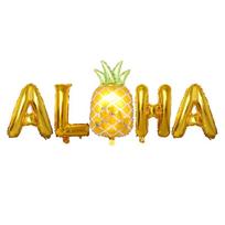 Havajų ananasų ir ALOHA rožinio aukso folijos balionų rinkinys, 16 colių