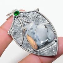 Maligano Jasper, Peridot 925 Sterling Silver Jewelry Pendant 2.80  P7d01 white