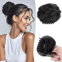 LISI HAIR 1PC Synthetic Claw Clip In Bun Wavy Curly Ponytail Extension Chignon Fake Bun Hair For Women Daily Wear 10cm brown