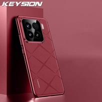KEYSION Grid Pattern PU Leather Case for Xiaomi 15 5G Plating PC Camera Lens Protection Phone Back Cover for Xiaomi 15 Pro 5G for Xiaomi 15 raudona