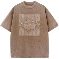 Dryžuotos Žuvys Unisex Trumpomis Rankovėmis Skalbti Marškinėliai Naujiena 230g Vasariniai Balinti Marškinėliai Juokingo Dizaino Laisvi Viršutiniai Drabužiai Tee M brown