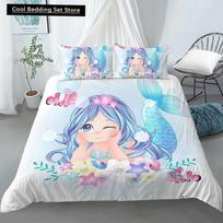 Bedding Set Crib Duvet Cover for Baby Kids Children Cartoon Mermaid Girls Princess King Queen Twin 2/3pcs Polyester Quilt Cover DE 100x135cm