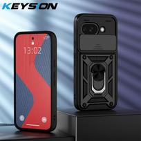 KEYSION Shockproof Armor Case for Google Pixel 9A Silicone+PC Slide Camera Lens Protection Ring Stand Phone Cover for Pixel 9A for Pixel 9A juoda
