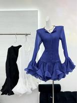 Thai-Vietnamese Long-Sleeve Slim Waist Fairy Dress for Sweet Dates & Ceremonies Large mėlyna
