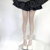 Ins Trendy Black Silk Stockings Bow Stockings JK Black Two-wear Fishnet Socks Sexy Thin Bottom Pantyhose One size