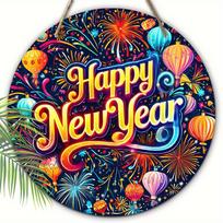 Wooden Vibrant Happy New Year 2D Sign - Durable Wall Art with Home, Office, Bar & Dorm Decor - Perfect for Door, Wall, Home, Room, Farmhouse, Street