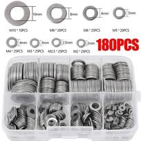 684/180pcs Stainless Steel Washer M2-M12 Metal O Rings Flat Gaskets Screws Bolts Fasteners Assortment Kits Flat Washers Hardware