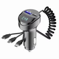 2-Port USB 55W Fast Car Phone Charger 3.1A with Voltage Display Car Three In One USB Retractable Charging Cable Car Accessories juoda