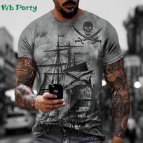 Pirate Ship Pattern Print Mens Clothing T shirt for Men Short Sleeve Tee Gym Clothing Men Male T-shirt Pirate Ship Print Clothes S