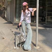 Lazy Ripped Jeans for Women Spring Loose Mid-waist Wide-leg Jeans for Women Wide-leg Jeans for Women Ripped Jeans for Women Slimming XS