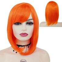 Trumpas Bob perukas Sintetinis šilkinių tiesių plaukų perukas su kirpčiukais baltoms moterims Cosplay Lolita Natural gražiai atrodantis rožinis perukas 1 PC oranžinė