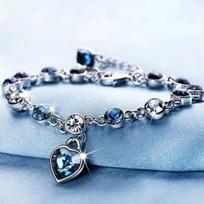 Moteriškas sidabro spalvos sėkmės apyrankė moterims, mėlyno krištolo širdelės pakabukas, pulseras apyrankė, vestuvinė, sužadėtuvių, puiki juvelyrika, dovana