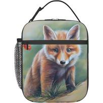 Fox Lunch Box Insulated Reusable Lunch Bag Cooler Bag For Women Girl Boy Work Picnic Hiking 26x21x11CM smėlis
