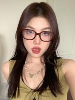 Retro American Red Square Round Face Leopard Print Square Thick Frame Plain Eye Frame Myopia Glasses Women Anti-blue flat mirror raudona
