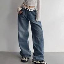 Vintažiniai Y2k džinsai Moteriški Baggy Kpop Gyaru Streetwear Plačios mėlynos džinsinės kelnės Harajuku korėjietiškos Acubi mados džinsai aukštu juosmeniu S mėlyna